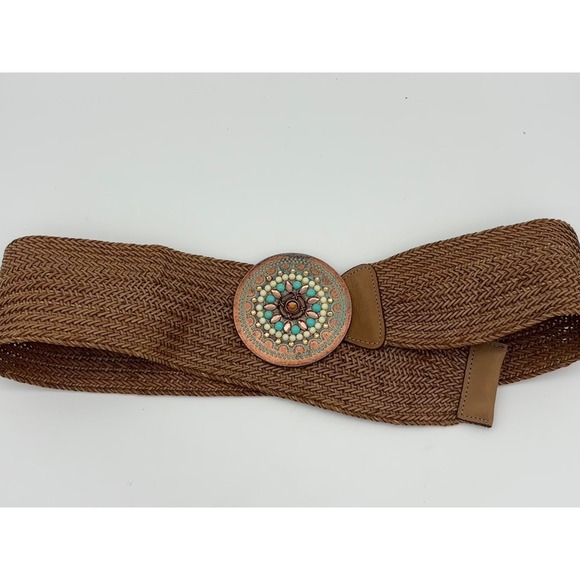 LEATHEROCK‎ Turquoise Woven Belt Boho Western Leather Southwest Medallion Tessa main image 6